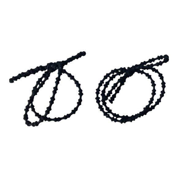 Black Elastic Hair Ties With Textured Design Set Of Two Stretch Ponytail Holder - Picture 1 of 4
